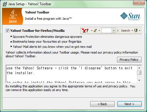 Java installs Yahoo toolbar